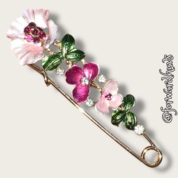 Bundle Sale 3 for $15 | Floral Giant Diaper Pin Brooch – 3” - Picture 1 of 6